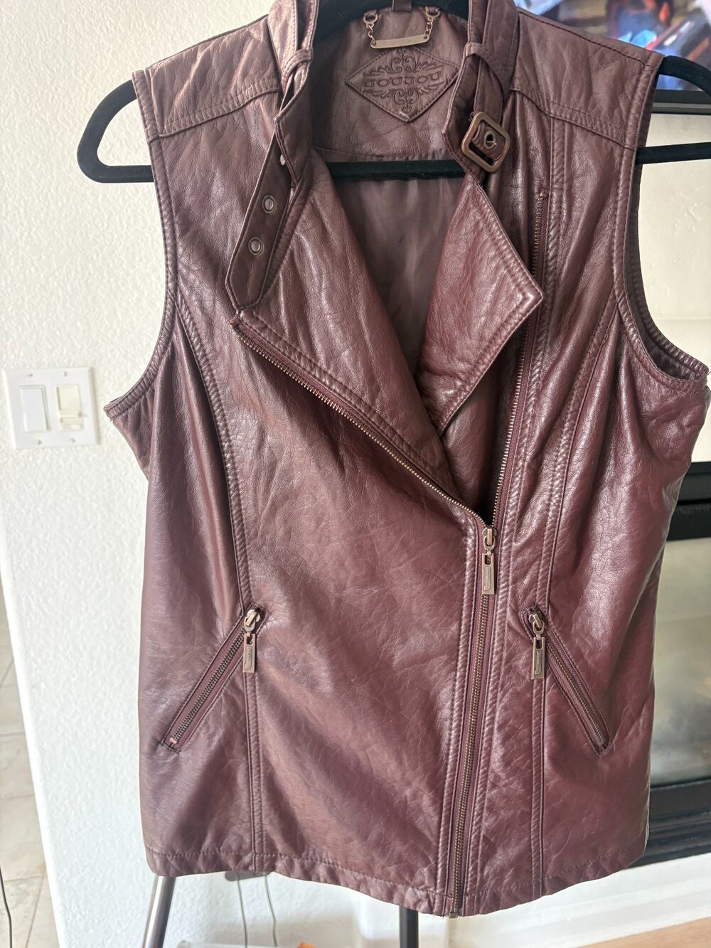 JOUJOU Women's Vegan Leather Maroon Moto Vest Size M 6-10